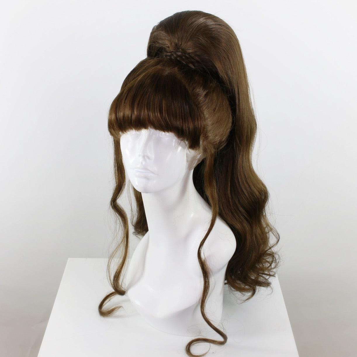 Brunette Stacked Ponytail Bangs Synthetic Wig Made to Order