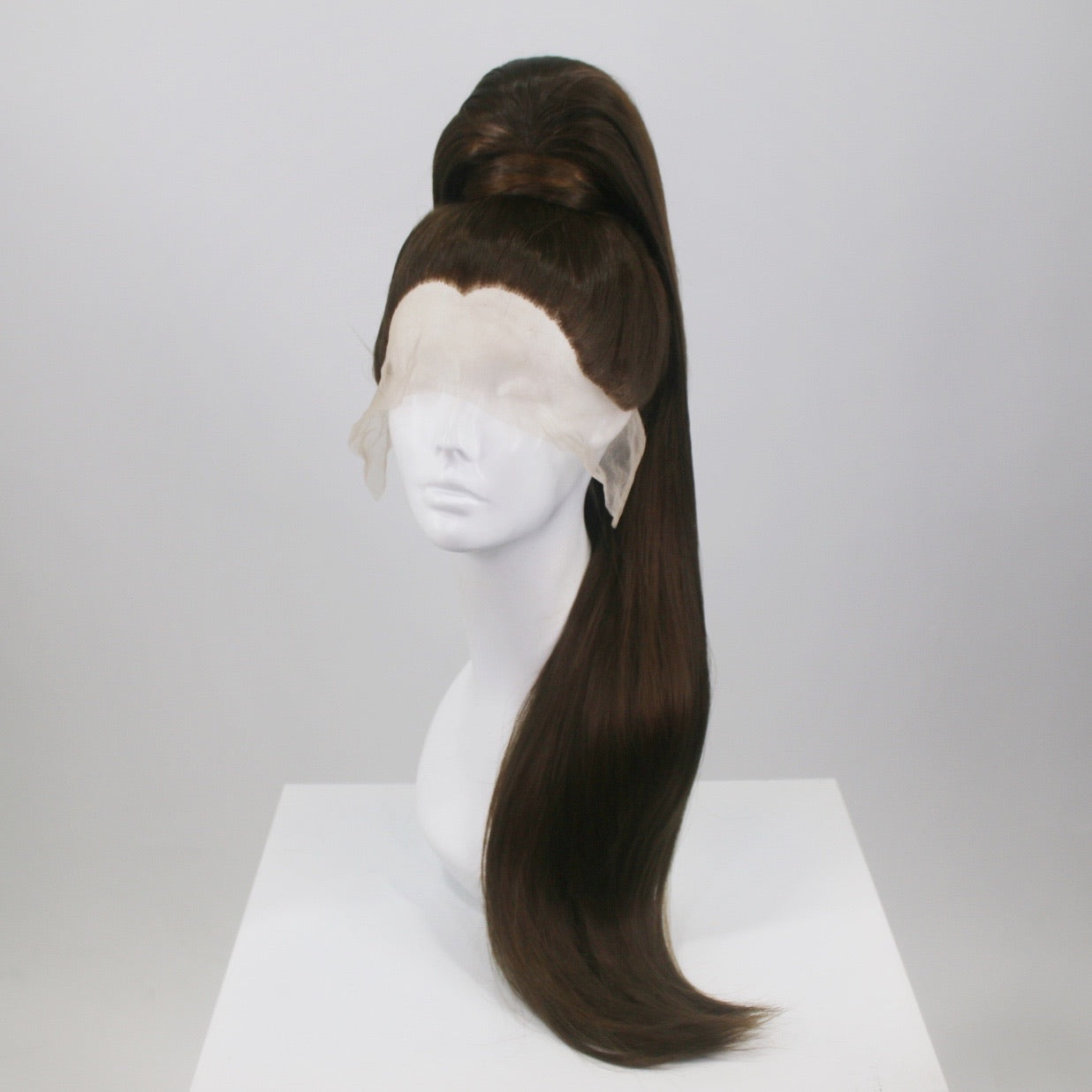 Brunette Sleek Stacked Ponytail Synthetic Wig Made to Order