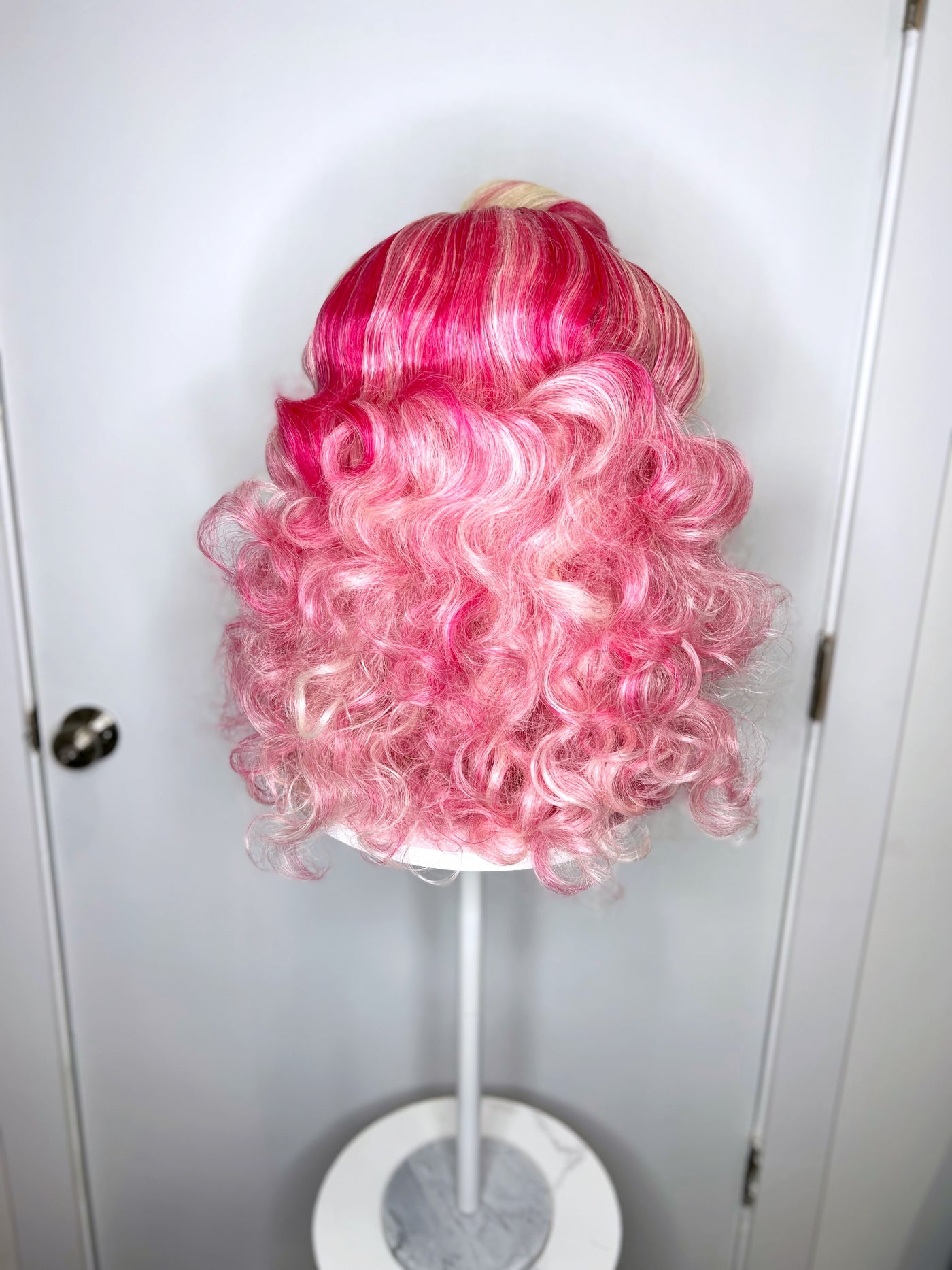 Pink & White Blonde Big Wavy Synthetic Wig (Made to Order)
