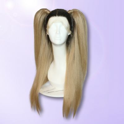 Rooted Beige Blonde Pigtails Styled Synthetic Wig (Ready to Ship)