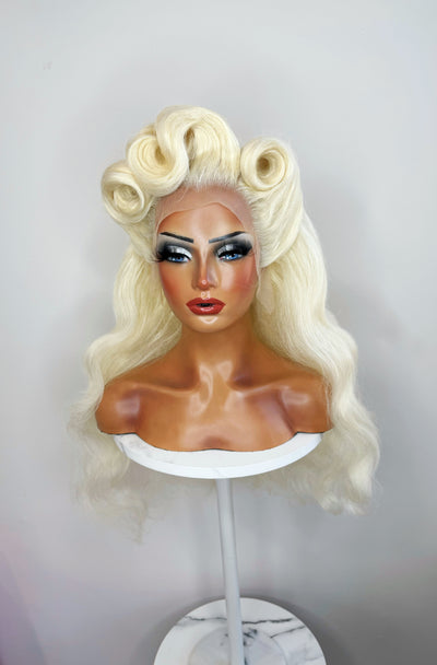 Platinum Blonde Victory Roll Synthetic Wig (Made to Order)