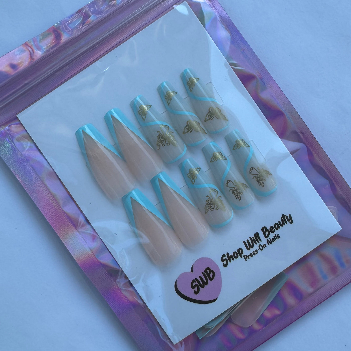 Baby Blue Butterfly Coffin Press On Nails