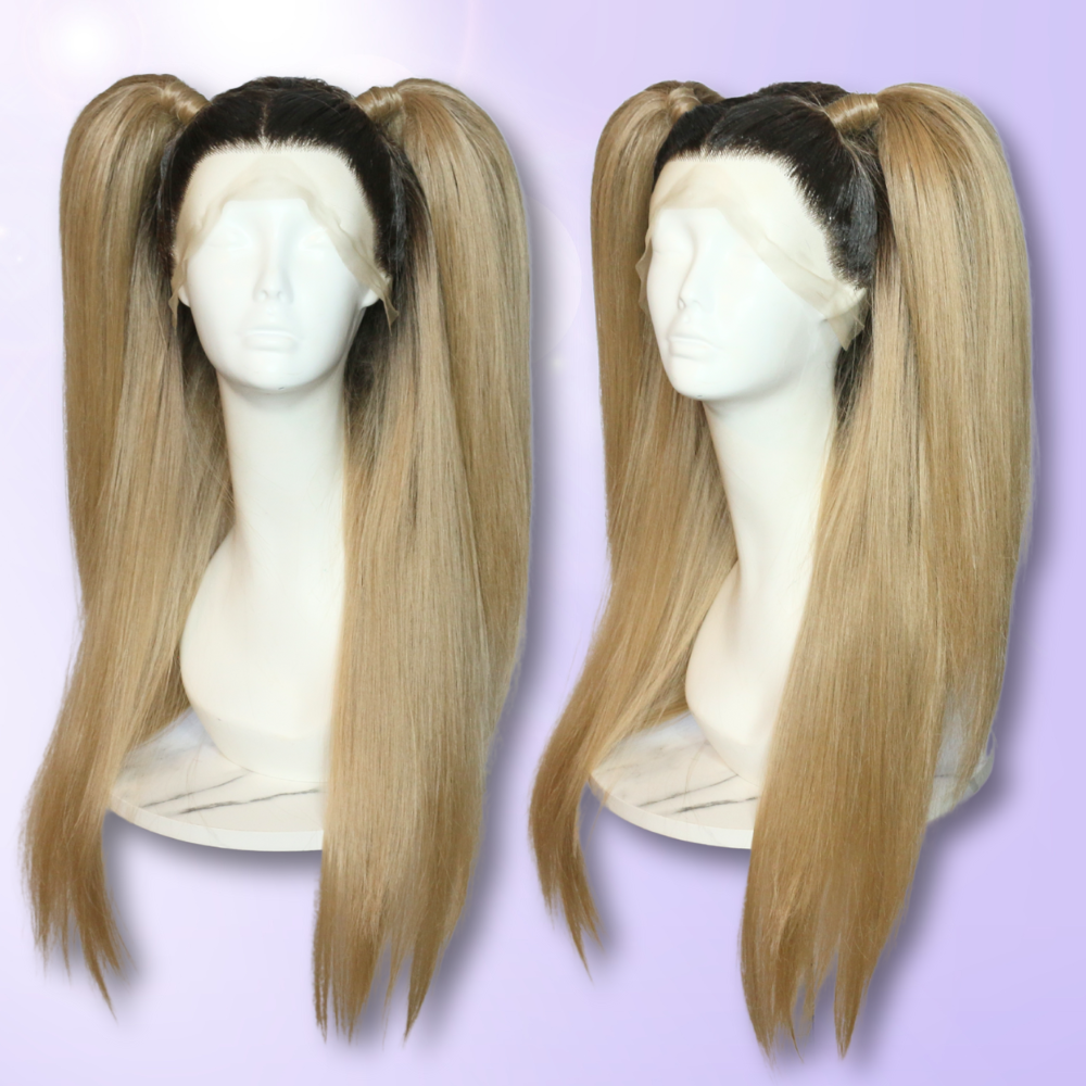 Rooted Beige Blonde Pigtails Styled Synthetic Wig (Ready to Ship)