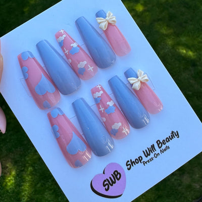 Kawaii Blue Coffin Press On Nails