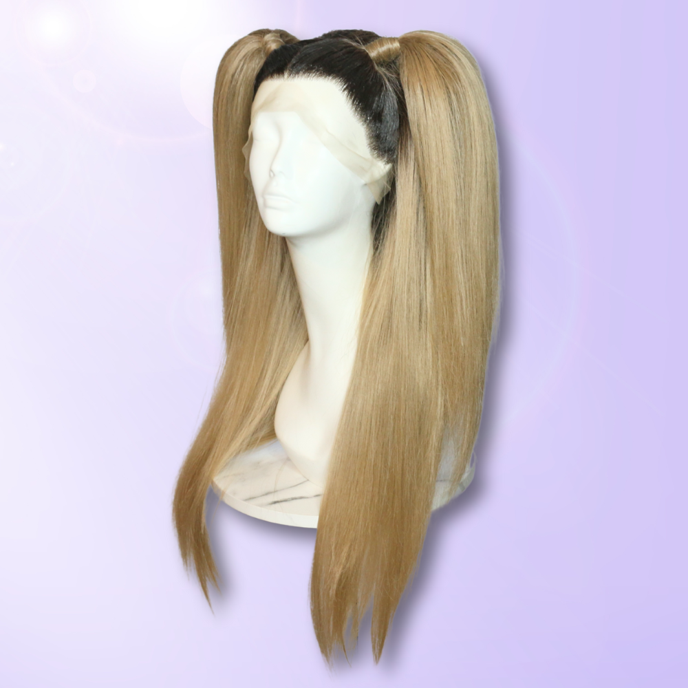 Rooted Beige Blonde Pigtails Styled Synthetic Wig (Ready to Ship)