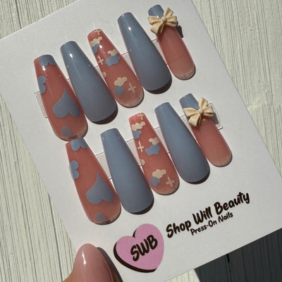 Kawaii Blue Coffin Press On Nails