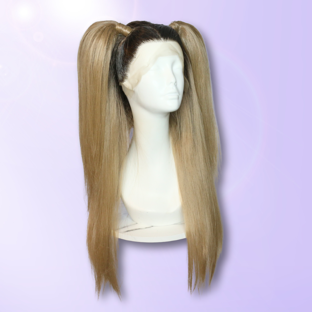 Rooted Beige Blonde Pigtails Styled Synthetic Wig (Ready to Ship)