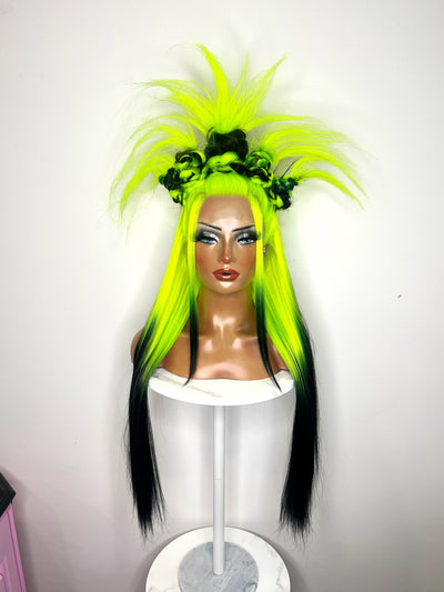 Black & Neon Y2K Spiky Buns Synthetic Wig (Made to Order)