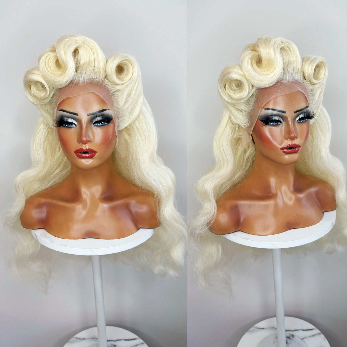 Platinum Blonde Victory Roll Synthetic Wig (Made to Order)