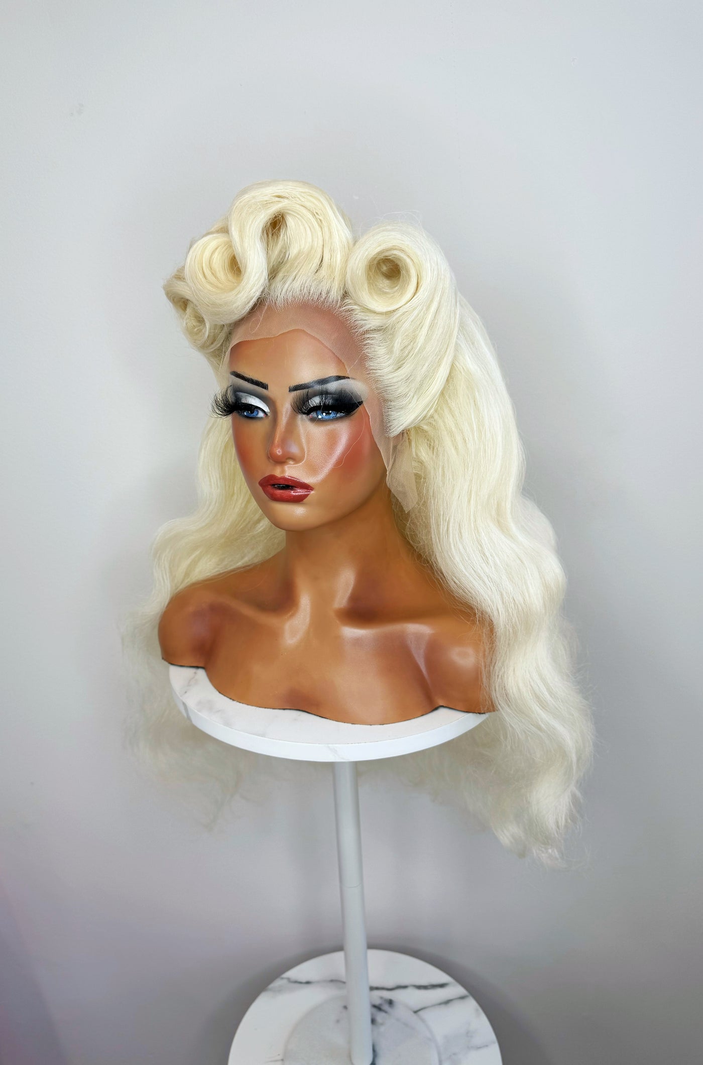 Platinum Blonde Victory Roll Synthetic Wig (Made to Order)