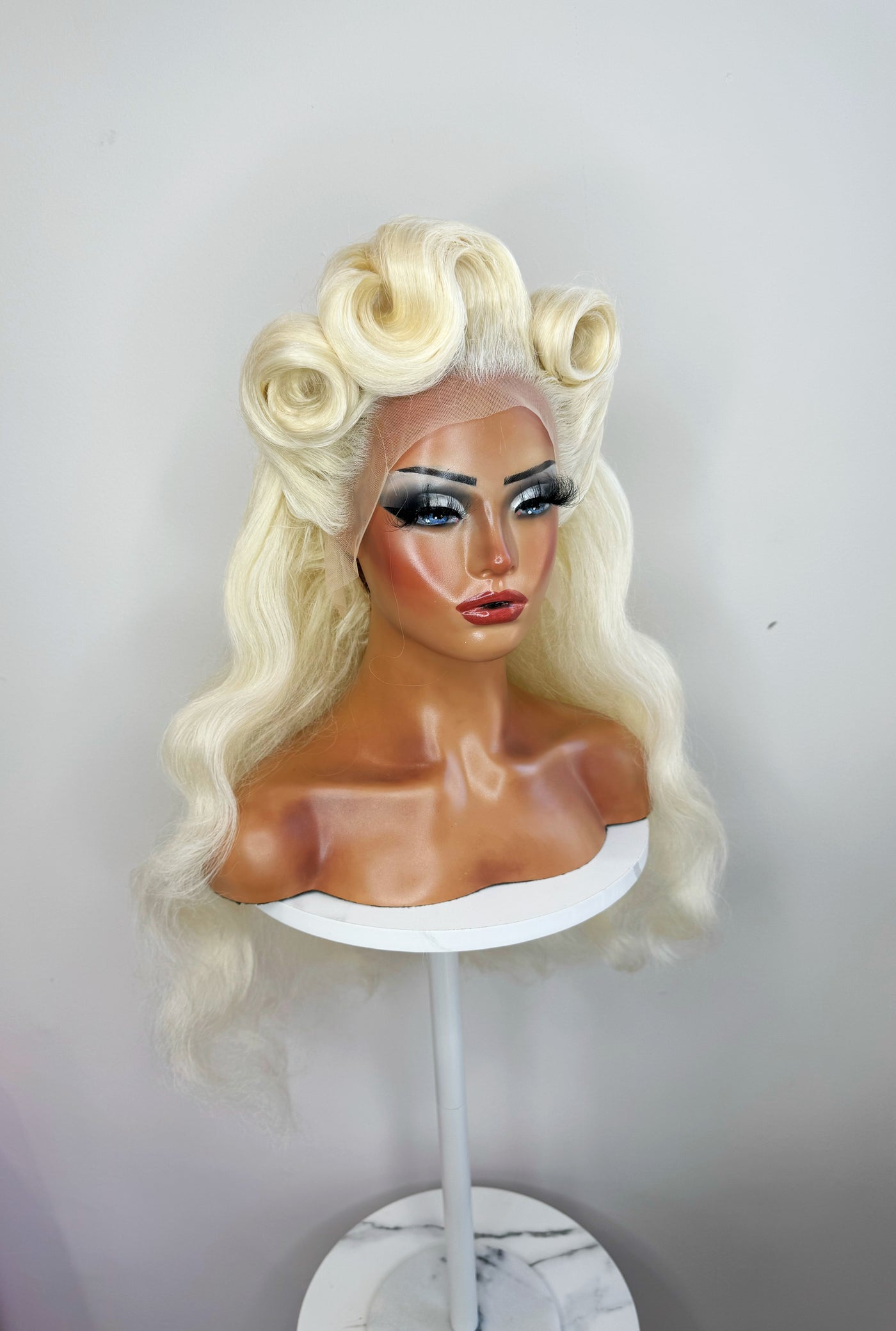 Platinum Blonde Victory Roll Synthetic Wig (Made to Order)