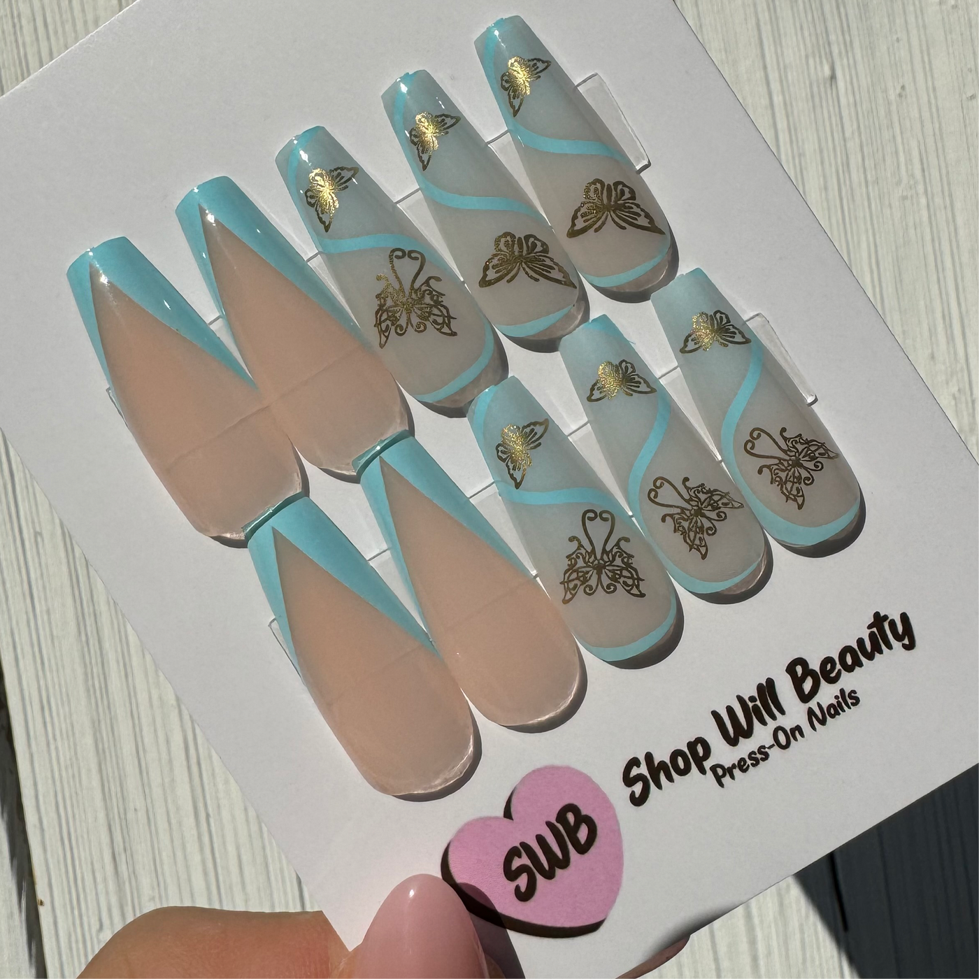 Baby Blue Butterfly Coffin Press On Nails