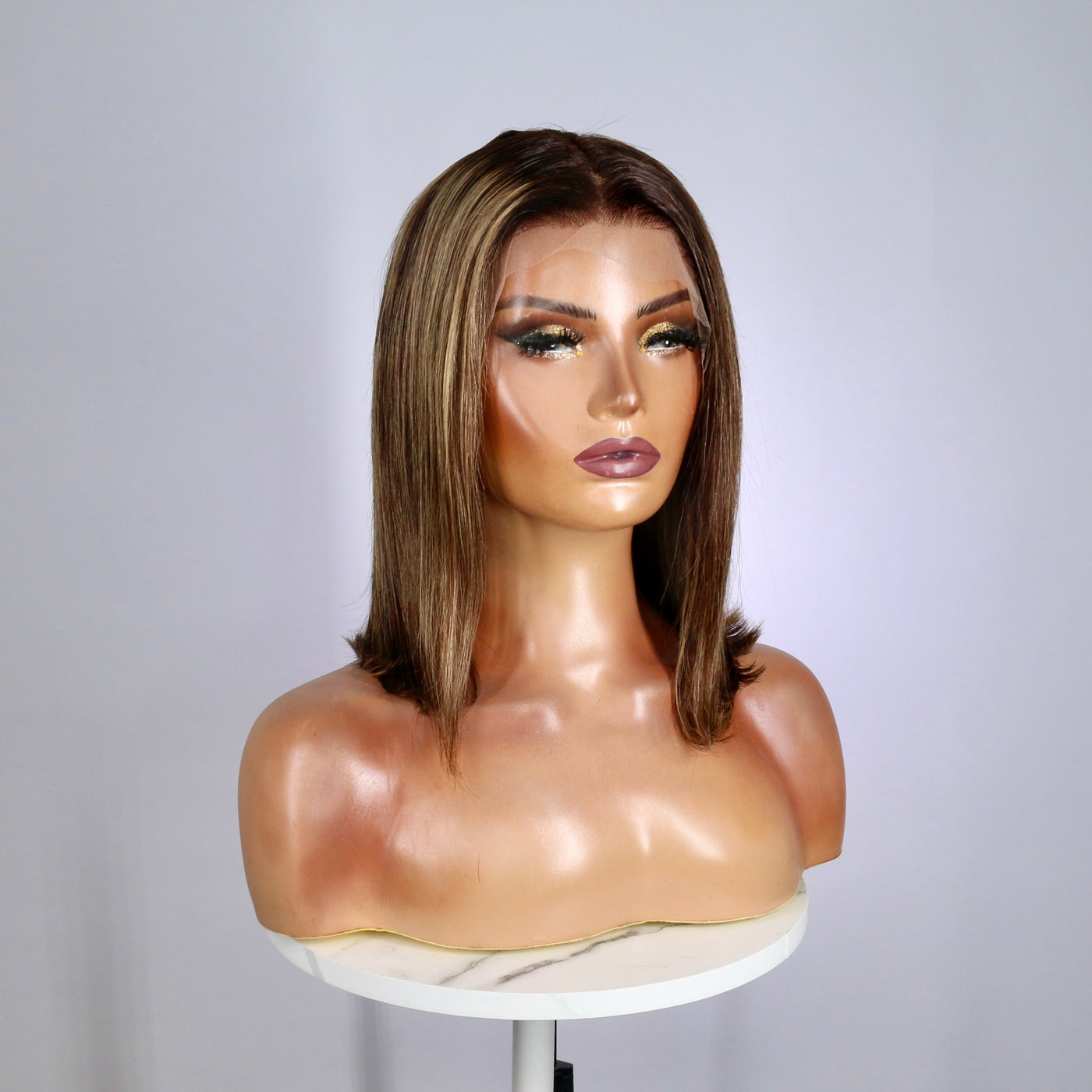 Dark Brown with Highlights Human Hair Bob Wig (Ready to Ship)