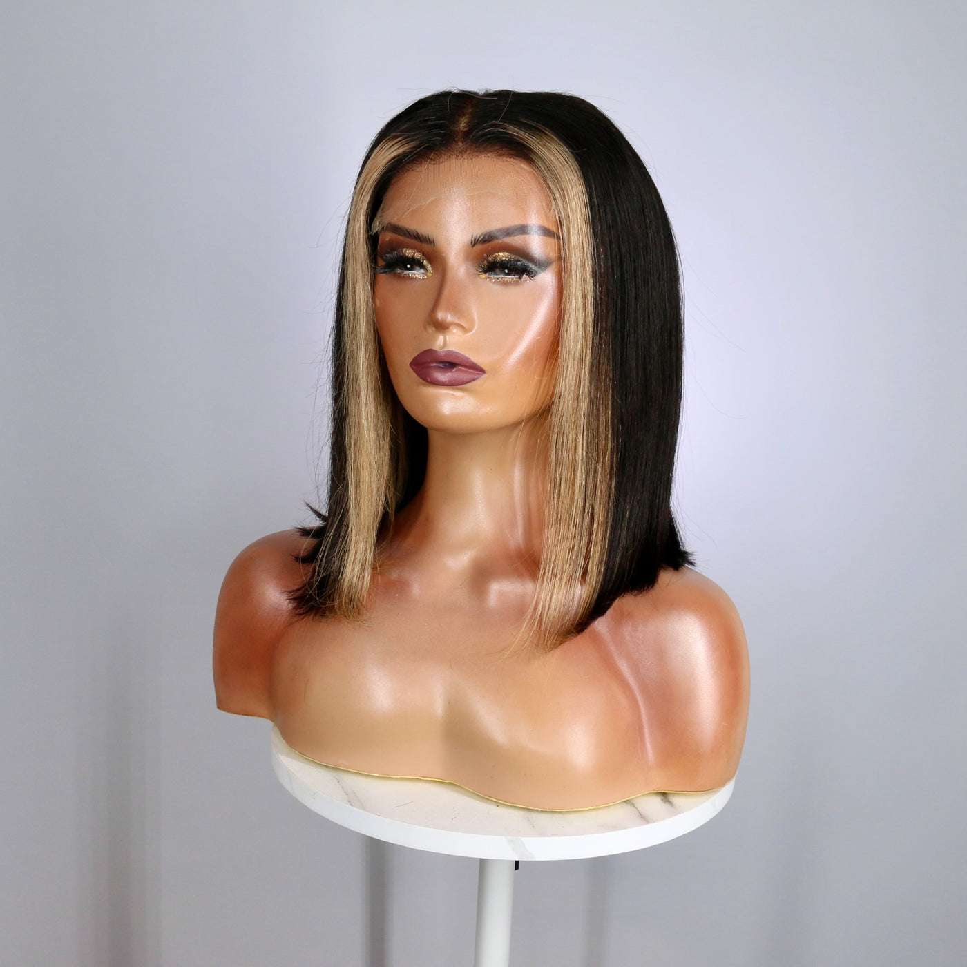 Black Money Piece Highlight HD Human Hair Bob Wig (Ready to Ship)