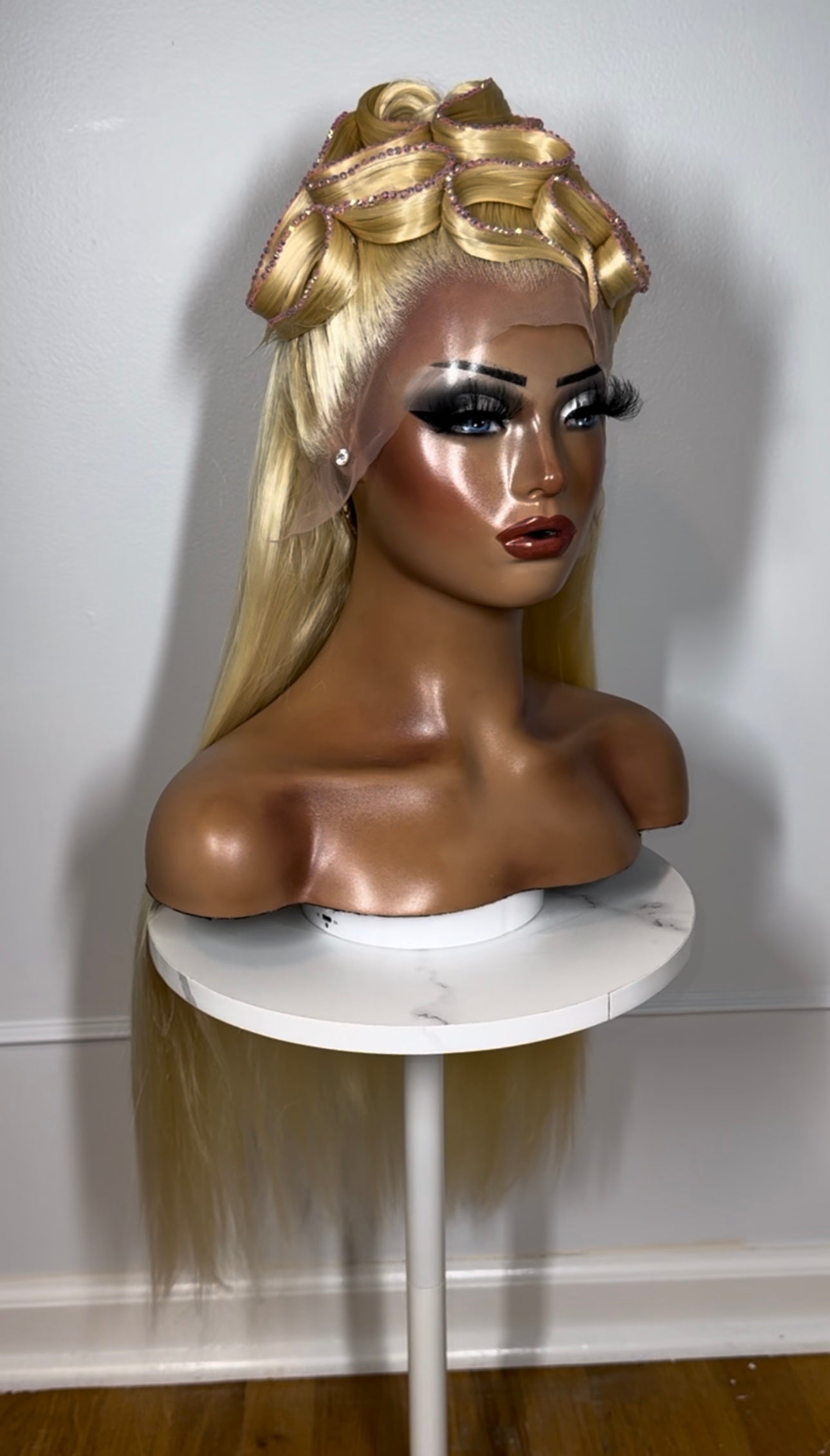 Platinum Blonde Squiggle Rhinestone Synthetic Wig (Made to Order)