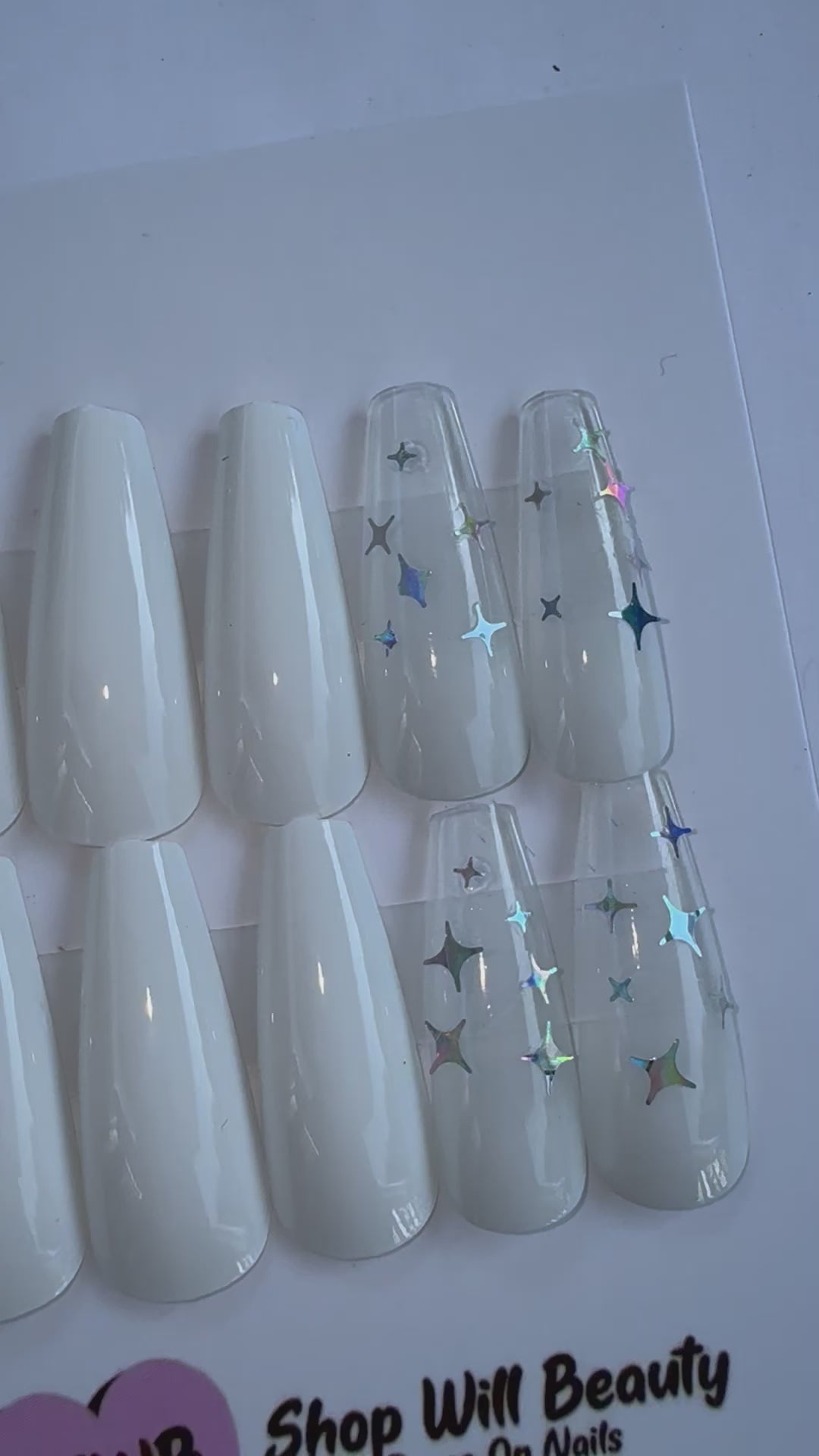 White Holographic Twinkle Coffin Press On Nails