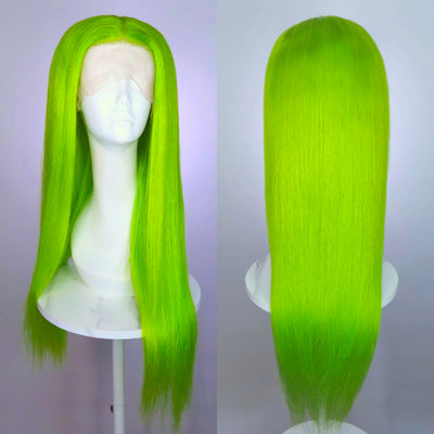 Fluorescent Green Human Hair HD Lace Front Wig