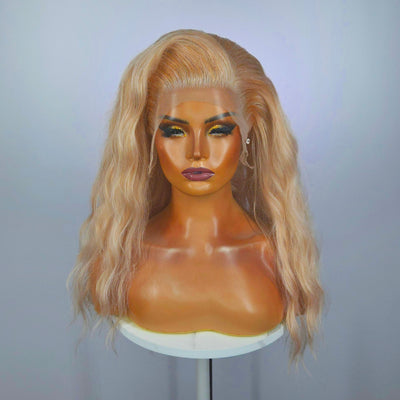 Soft Peach Crimped Synthetic Wig (Ready to Ship)