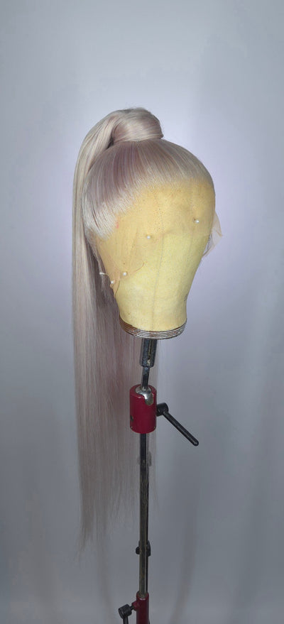 Ash Blonde Full Lace Ponytail Human Hair Wig